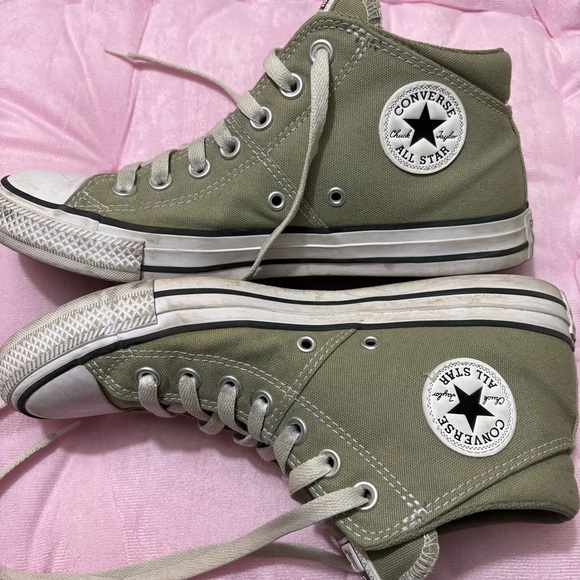 Check Taylor All Star-Converse Sage Green Mid High Sneakers SZ 9 - Picture 5 of 7
